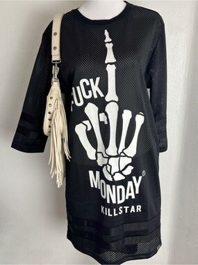 NWT Killstar F*ck Monday Skeleton Hand Mesh Hockey Dress Black Goth Jersey S